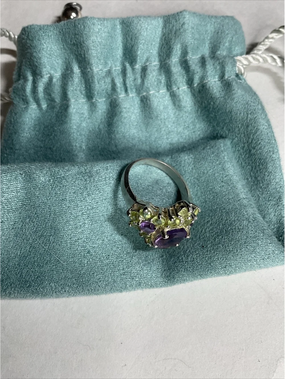 STERLING SILVER 925 Amethyst & Peridot LADIES COCKTAIL RING Size 7.75